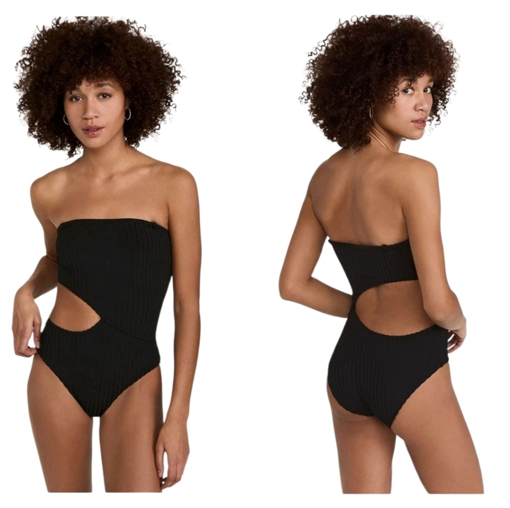 Solid & Striped The Cameron Ribbed Cutout One Piece Swimsuit Black L - Picture 4 of 10